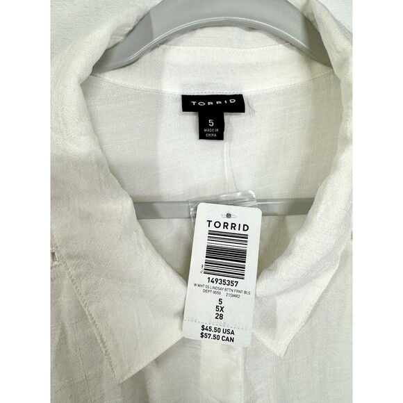 Torrid Lindsay Crochet Inset Shirt Size 5/5X Cloud White Button Front Gauze NEW - Picture 6 of 11